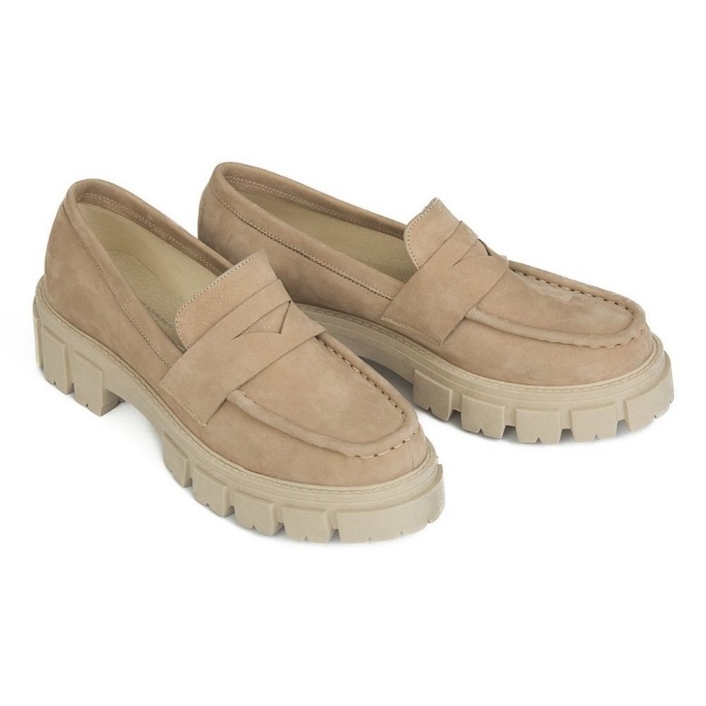 Zappato Suede Mocha Latte Lug Platform Sole  Loafer Size 41/10